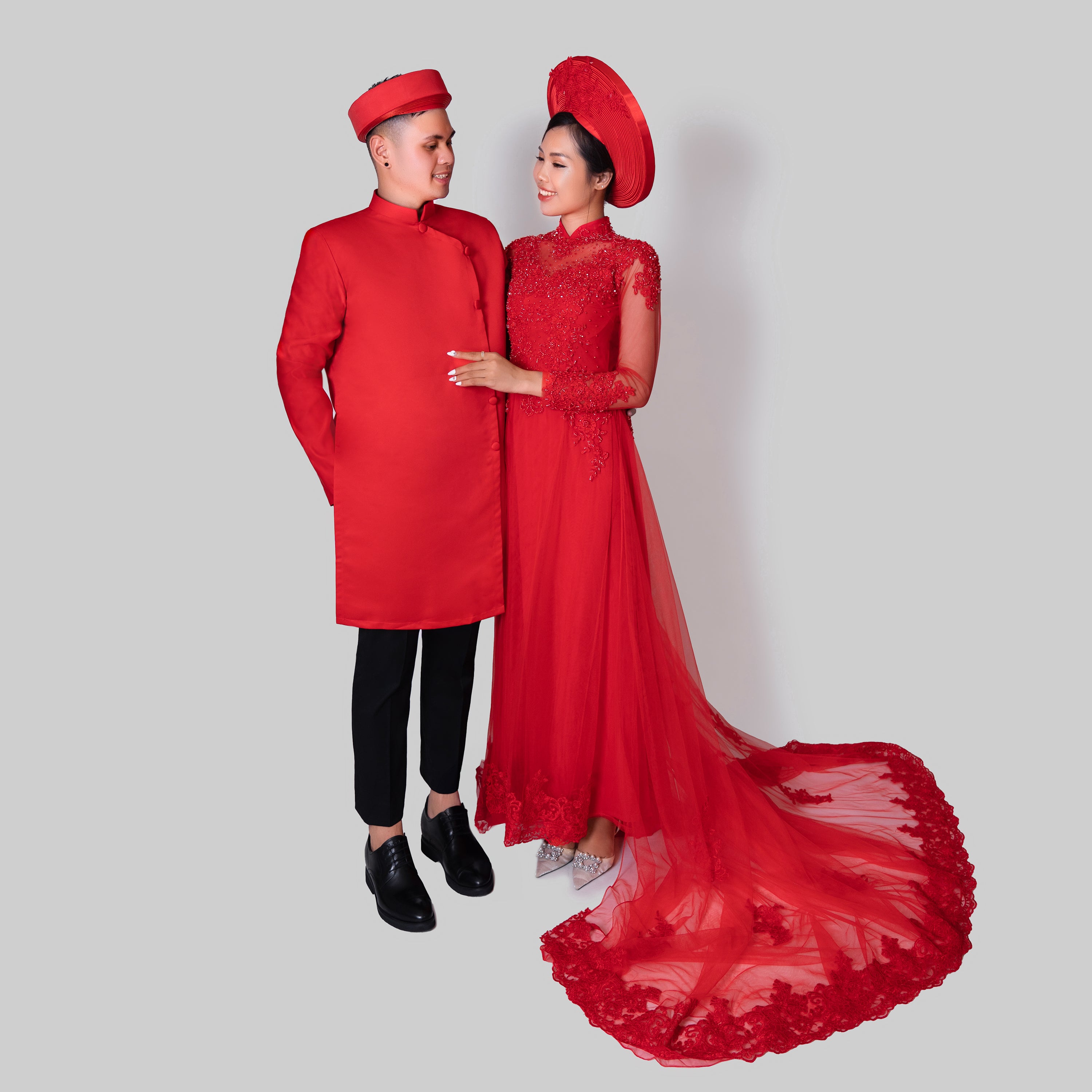 Red Wedding Couple Vietnamese Ao Dai II ST69