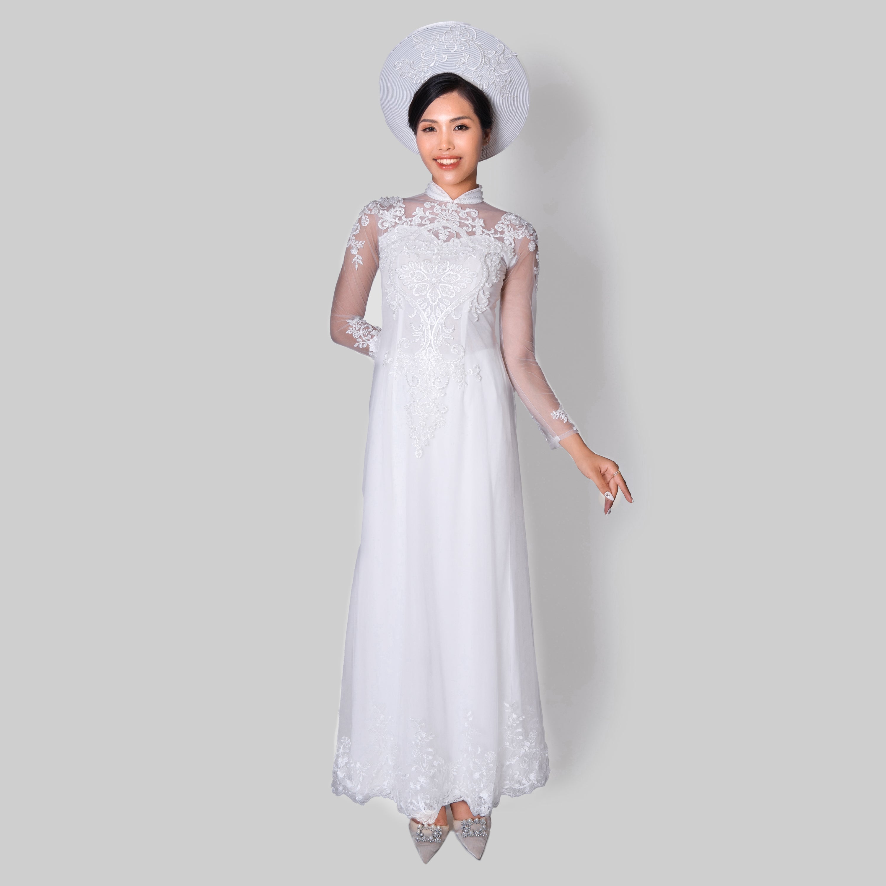 White Ao Dai Wedding Vietnamese Dress ST67